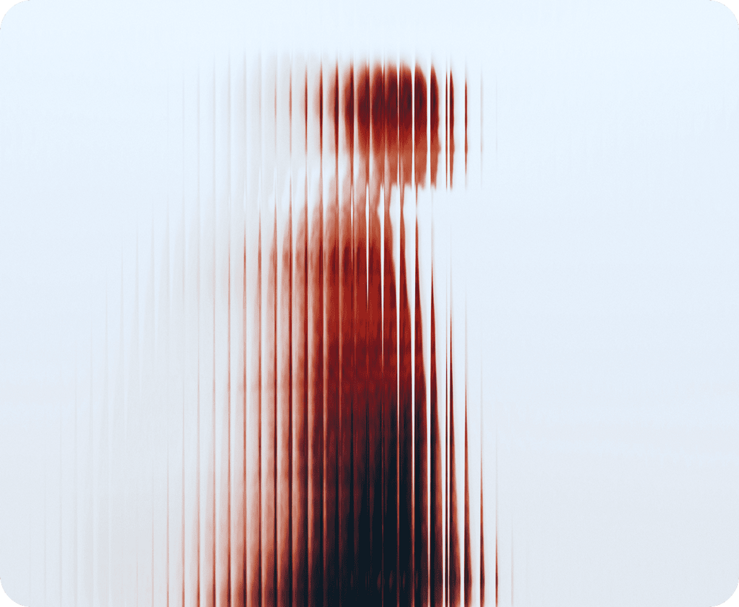 Abstract image of a blurred human figure seen through vertical glass distortions
