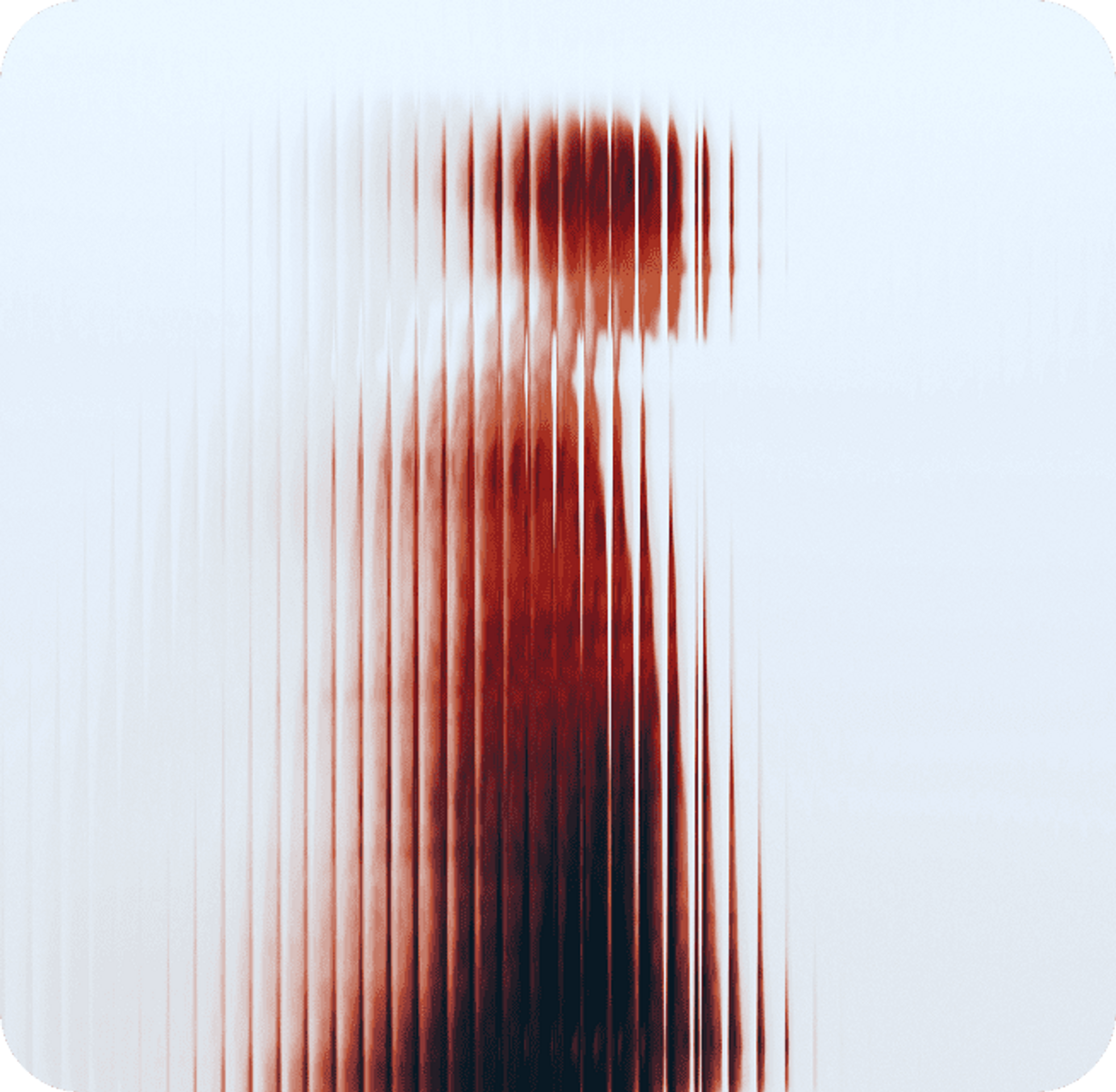 Abstract image of a blurred human figure seen through vertical glass distortions