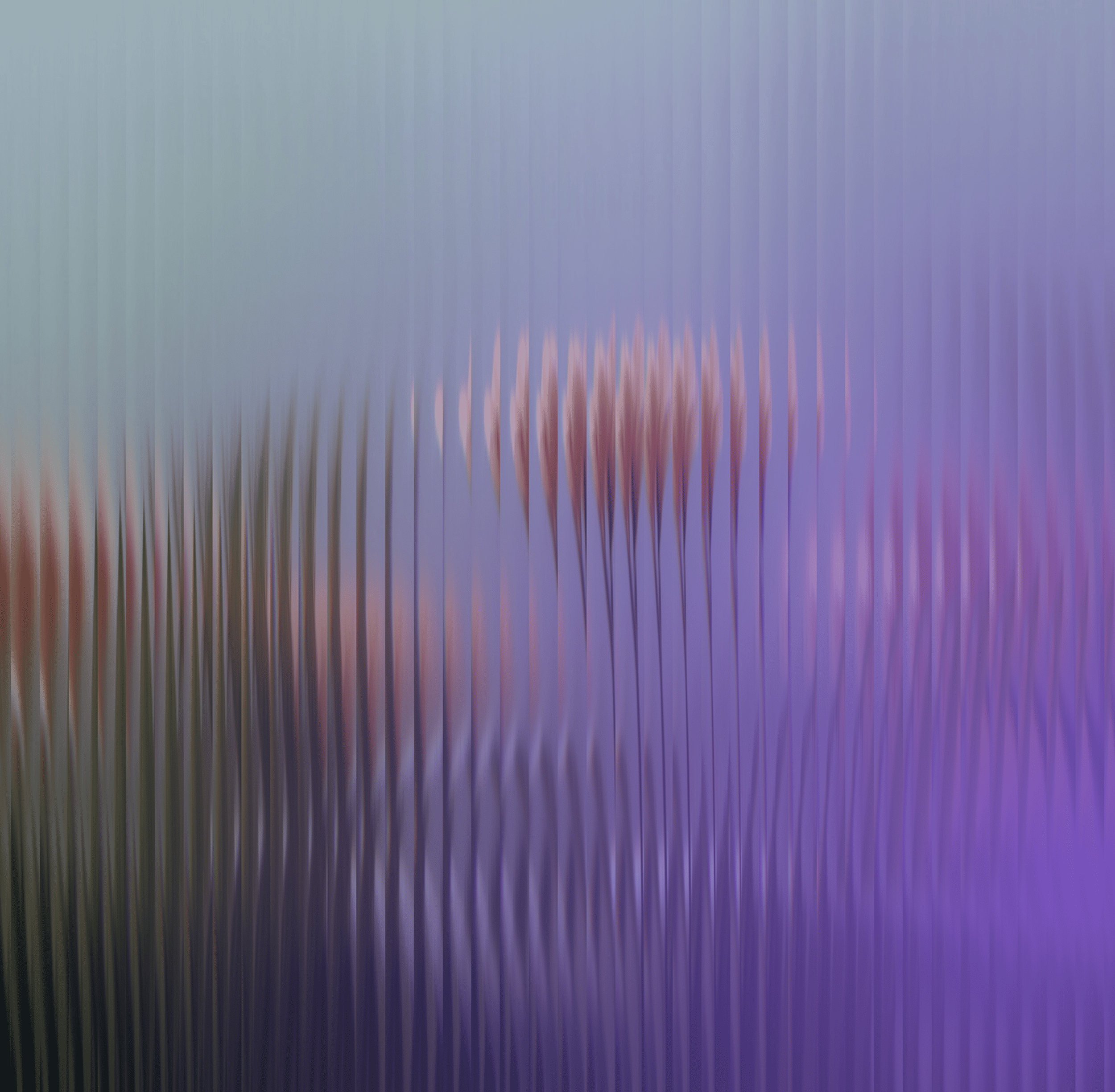 Blurry flowers behind textured glass with purple and blue tones