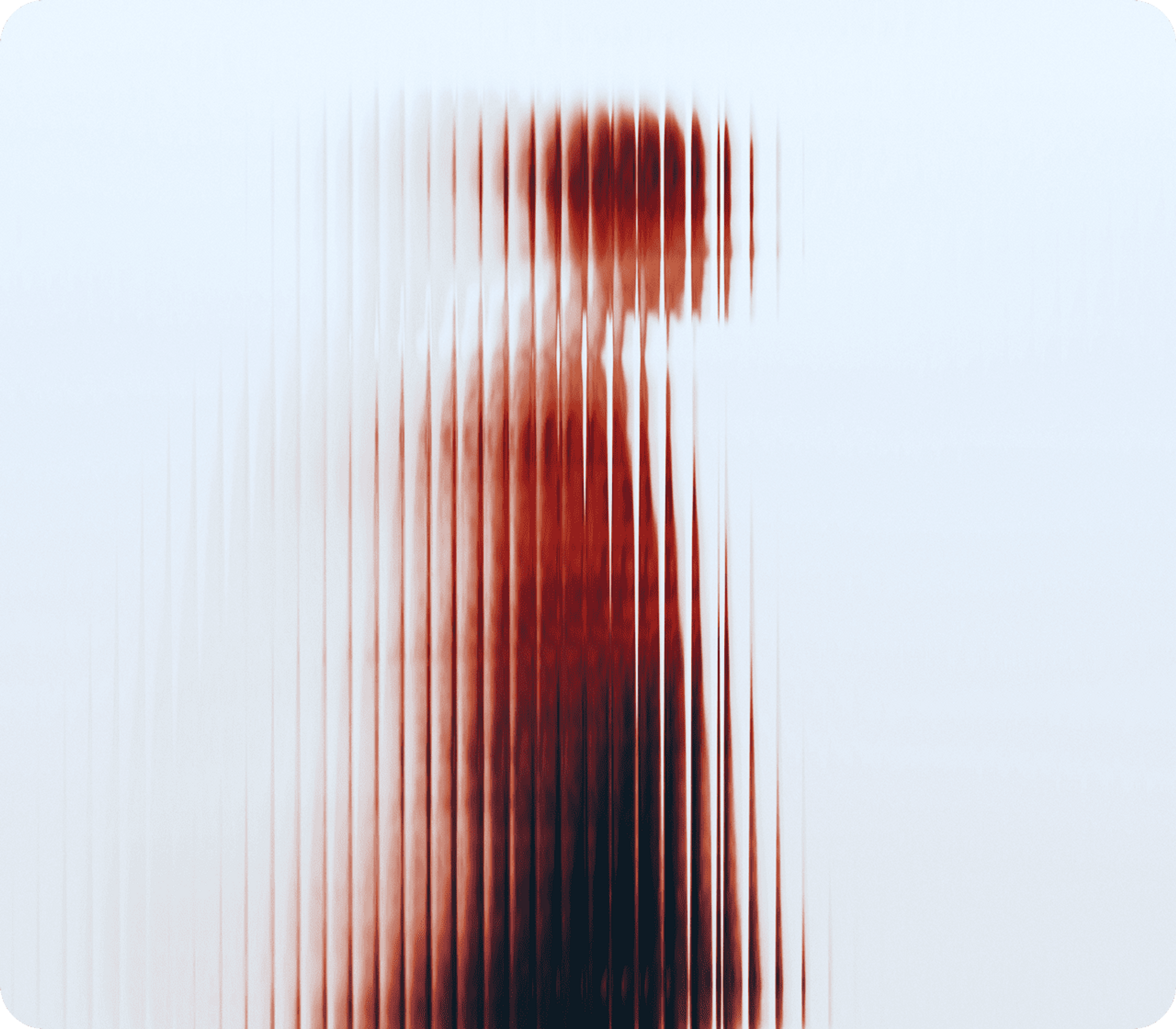 Abstract image of a blurred human figure seen through vertical glass distortions