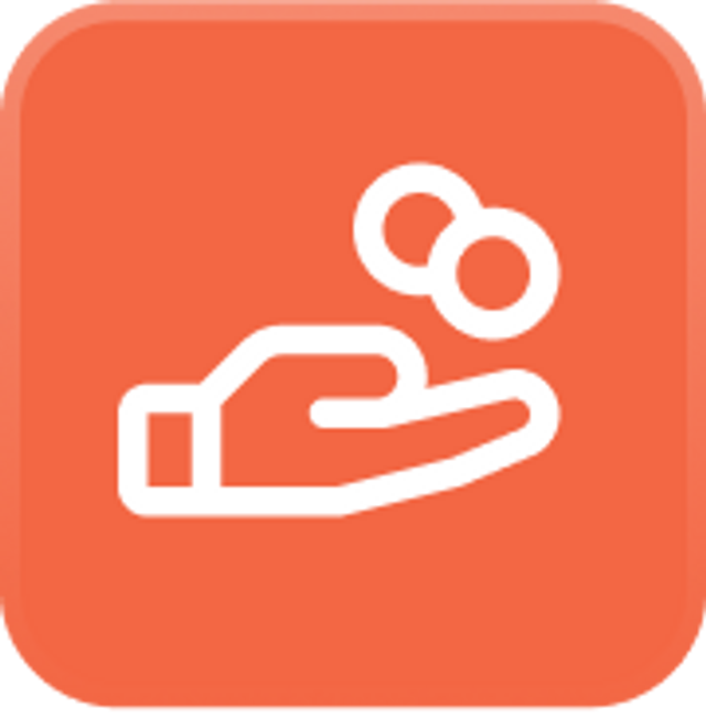 Hands holding coins icon on orange background